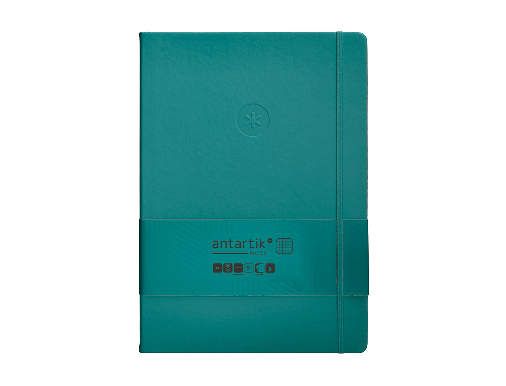 CUADERNO CON GOMILLA ANTARTIK NOTES TAPA DURA A4 HOJAS CUADRICULA VERDE AGUAMARINA 100 HOJAS 80 GR