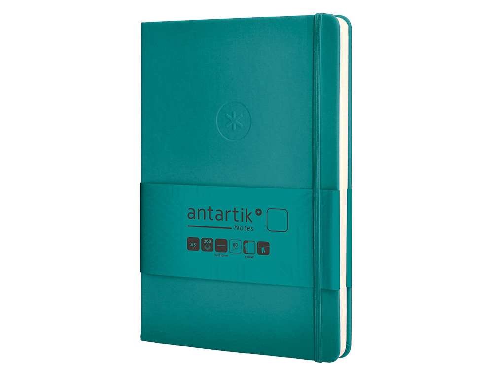 CUADERNO CON GOMILLA ANTARTIK NOTES TAPA DURA A5 HOJAS LISAS VERDE AGUAMARINA 100 HOJAS 80 GR FSC