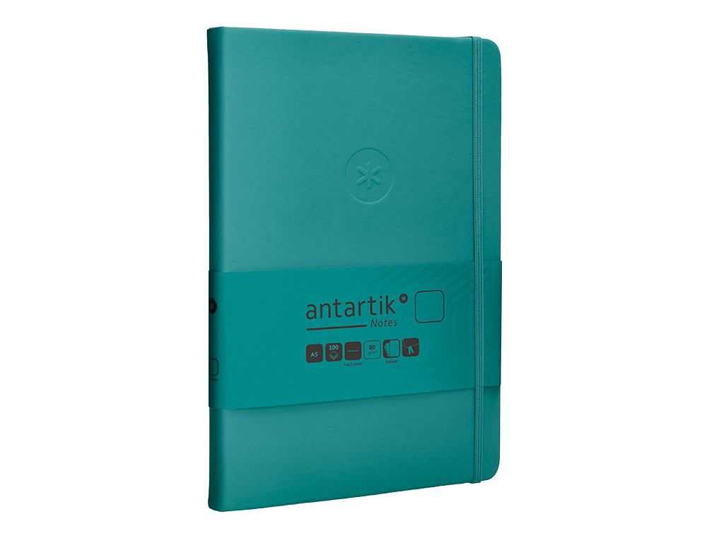 CUADERNO CON GOMILLA ANTARTIK NOTES TAPA DURA A5 HOJAS LISAS VERDE AGUAMARINA 100 HOJAS 80 GR FSC