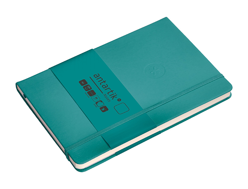 CUADERNO CON GOMILLA ANTARTIK NOTES TAPA DURA A5 HOJAS LISAS VERDE AGUAMARINA 100 HOJAS 80 GR FSC