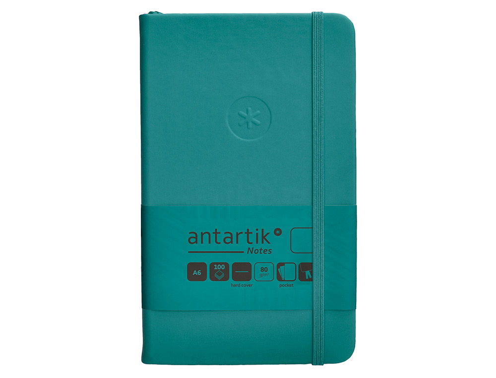 CUADERNO CON GOMILLA ANTARTIK NOTES TAPA DURA A6 HOJAS LISAS VERDE AGUAMARINA 100 HOJAS 80 GR FSC