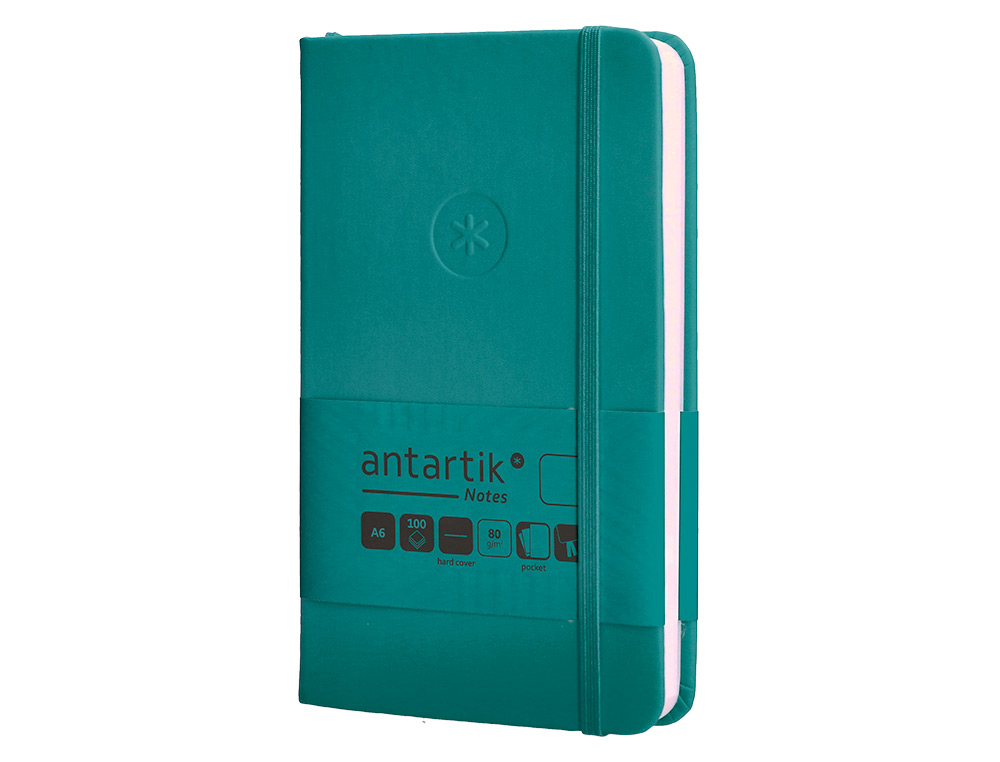 CUADERNO CON GOMILLA ANTARTIK NOTES TAPA DURA A6 HOJAS LISAS VERDE AGUAMARINA 100 HOJAS 80 GR FSC