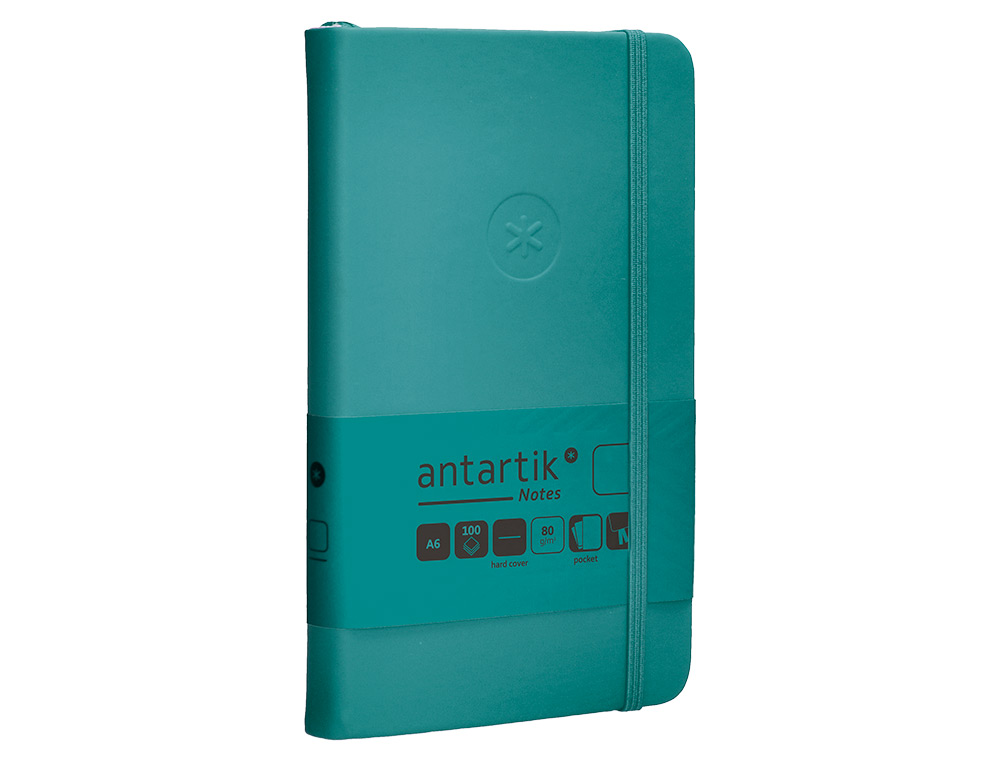 CUADERNO CON GOMILLA ANTARTIK NOTES TAPA DURA A6 HOJAS LISAS VERDE AGUAMARINA 100 HOJAS 80 GR FSC