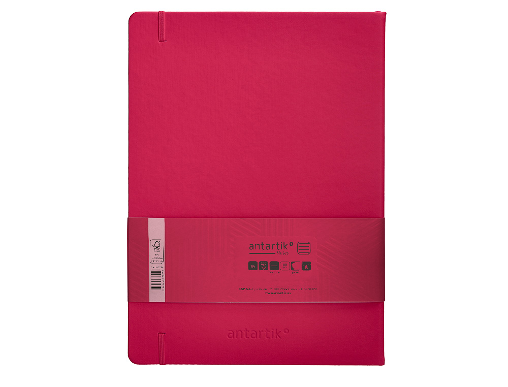 CUADERNO CON GOMILLA ANTARTIK NOTES TAPA DURA A4 HOJAS RAYAS BURDEOS 100 HOJAS 80 GR FSC