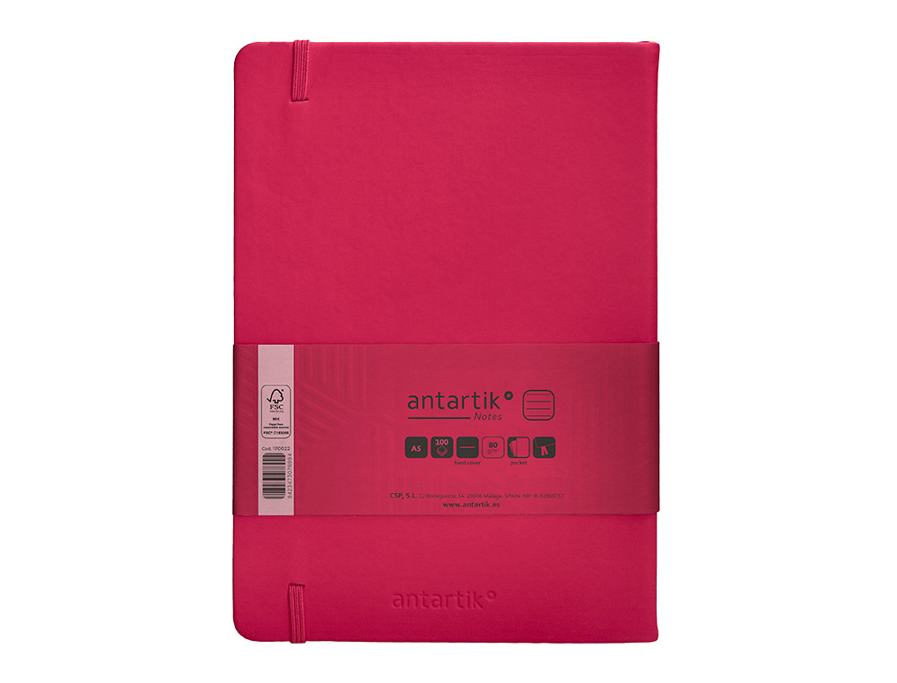 CUADERNO CON GOMILLA ANTARTIK NOTES TAPA DURA A5 HOJAS RAYAS BURDEOS 100 HOJAS 80 GR FSC