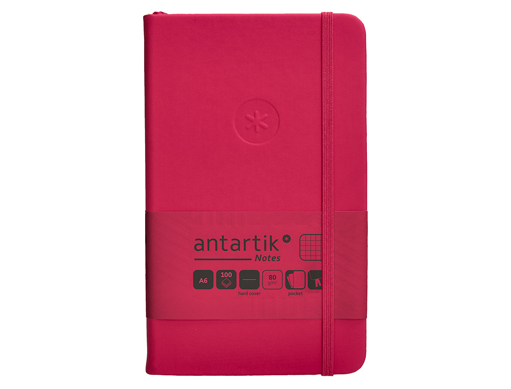 CUADERNO CON GOMILLA ANTARTIK NOTES TAPA DURA A6 HOJAS CUADRICULA BURDEOS 100 HOJAS 80 GR FSC