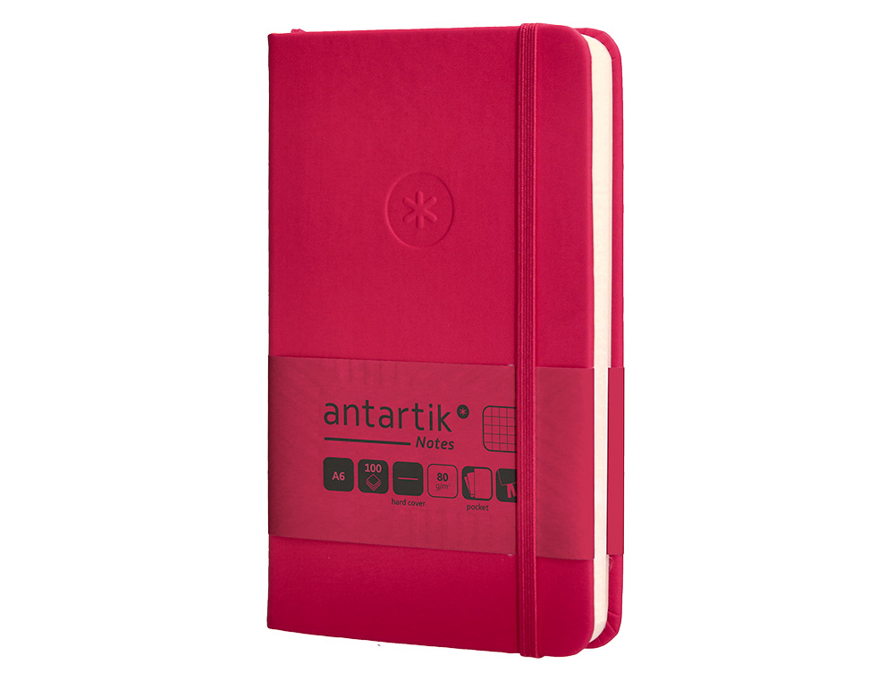 CUADERNO CON GOMILLA ANTARTIK NOTES TAPA DURA A6 HOJAS CUADRICULA BURDEOS 100 HOJAS 80 GR FSC