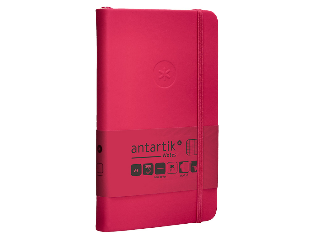 CUADERNO CON GOMILLA ANTARTIK NOTES TAPA DURA A6 HOJAS CUADRICULA BURDEOS 100 HOJAS 80 GR FSC