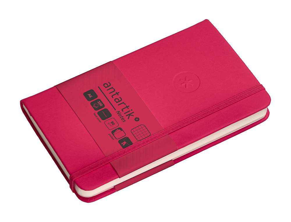 CUADERNO CON GOMILLA ANTARTIK NOTES TAPA DURA A6 HOJAS CUADRICULA BURDEOS 100 HOJAS 80 GR FSC