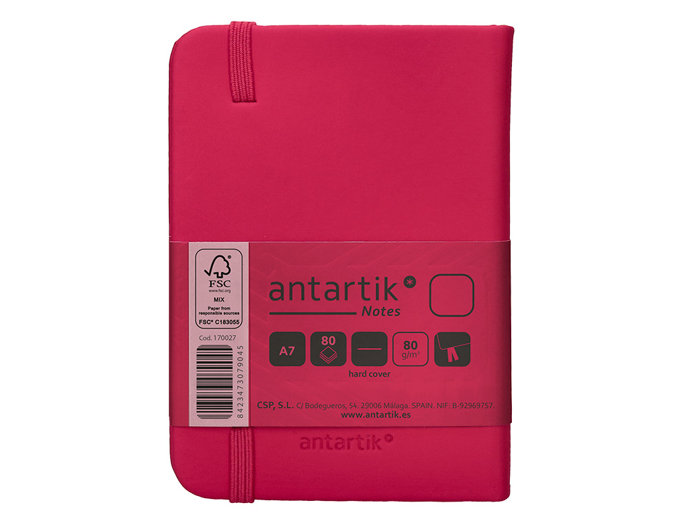 CUADERNO CON GOMILLA ANTARTIK NOTES TAPA DURA A7 HOJAS LISAS BURDEOS 80 HOJAS 80 GR FSC