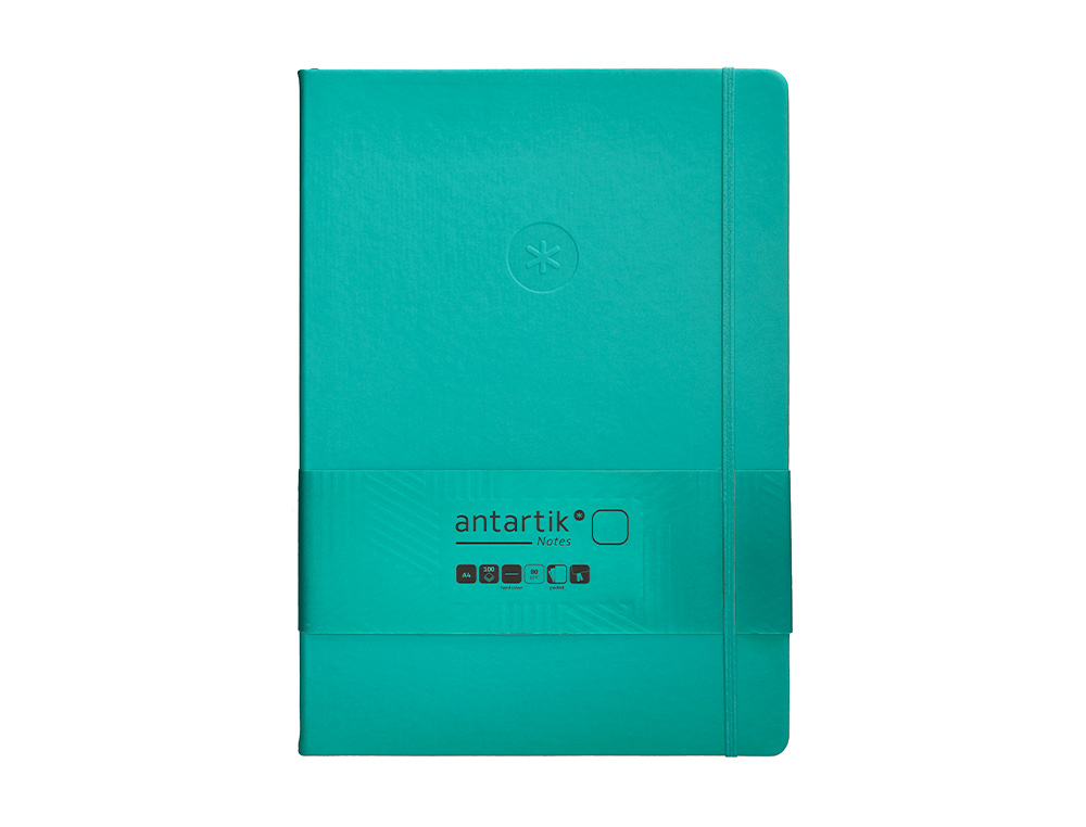 CUADERNO CON GOMILLA ANTARTIK NOTES TAPA DURA A4 HOJAS LISAS TURQUESA 100 HOJAS 80 GR FSC