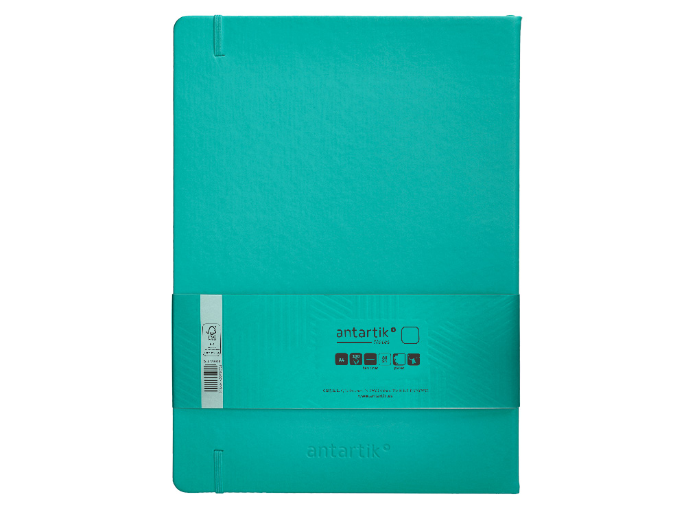 CUADERNO CON GOMILLA ANTARTIK NOTES TAPA DURA A4 HOJAS LISAS TURQUESA 100 HOJAS 80 GR FSC