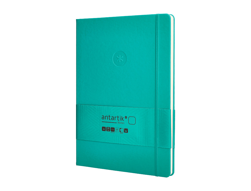 CUADERNO CON GOMILLA ANTARTIK NOTES TAPA DURA A4 HOJAS LISAS TURQUESA 100 HOJAS 80 GR FSC