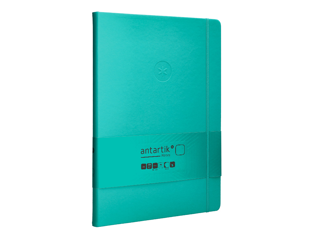 CUADERNO CON GOMILLA ANTARTIK NOTES TAPA DURA A4 HOJAS LISAS TURQUESA 100 HOJAS 80 GR FSC