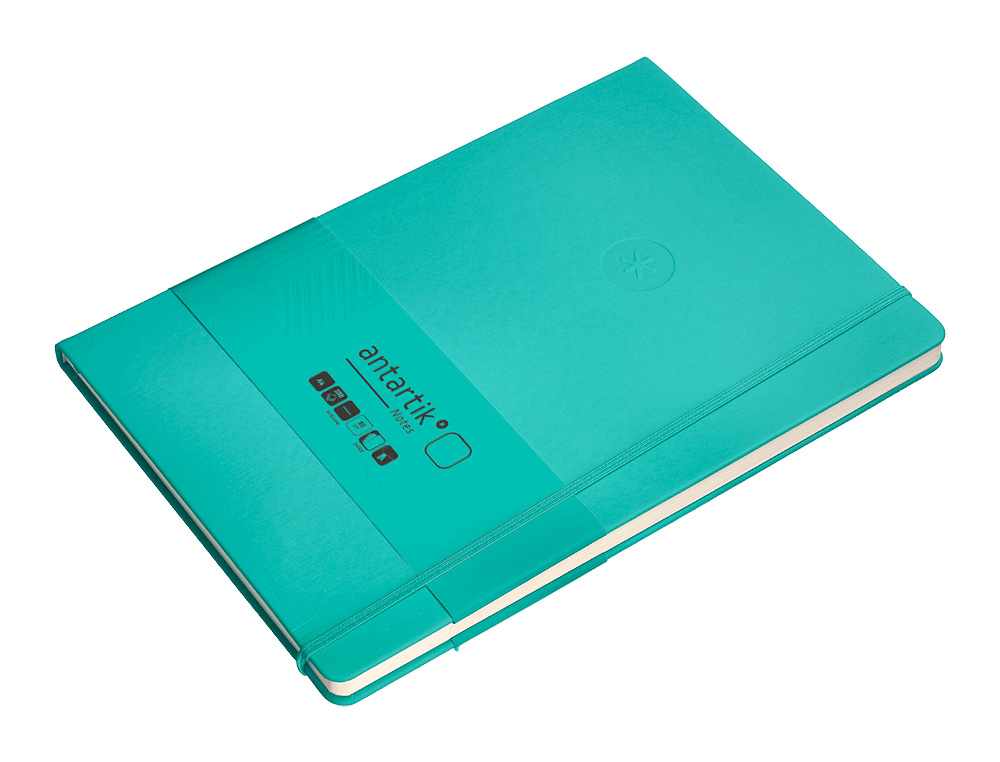 CUADERNO CON GOMILLA ANTARTIK NOTES TAPA DURA A4 HOJAS LISAS TURQUESA 100 HOJAS 80 GR FSC