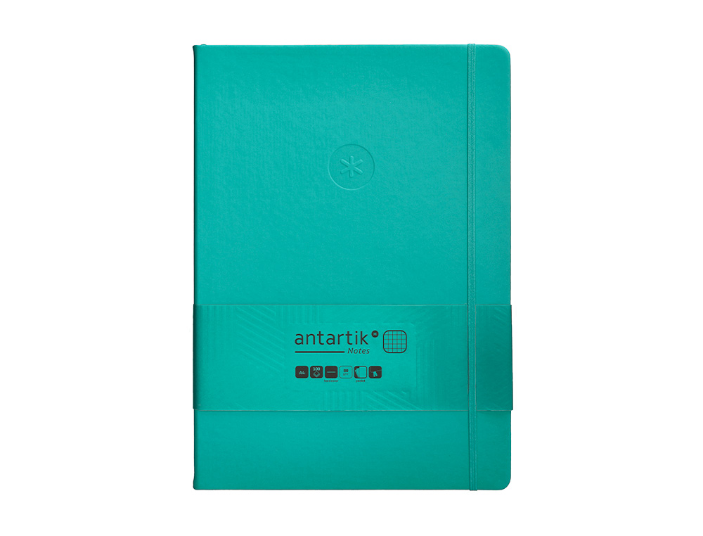 CUADERNO CON GOMILLA ANTARTIK NOTES TAPA DURA A4 HOJAS CUADRICULA TURQUESA 100 HOJAS 80 GR FSC