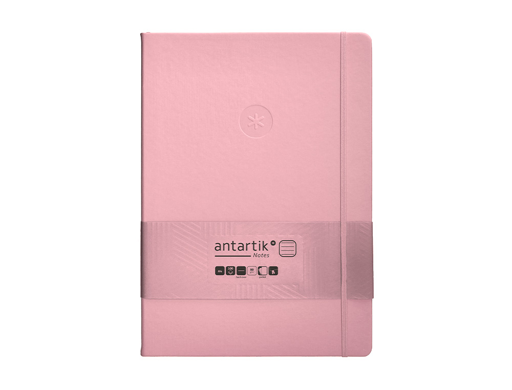 CUADERNO CON GOMILLA ANTARTIK NOTES TAPA DURA A4 HOJAS RAYAS ROSA PASTEL 100 HOJAS 80 GR FSC