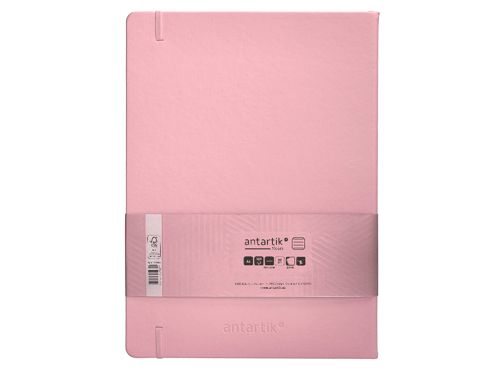 CUADERNO CON GOMILLA ANTARTIK NOTES TAPA DURA A4 HOJAS RAYAS ROSA PASTEL 100 HOJAS 80 GR FSC