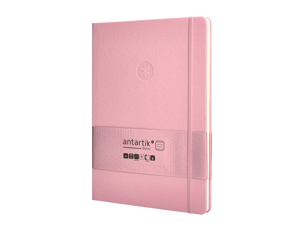 CUADERNO CON GOMILLA ANTARTIK NOTES TAPA DURA A4 HOJAS RAYAS ROSA PASTEL 100 HOJAS 80 GR FSC
