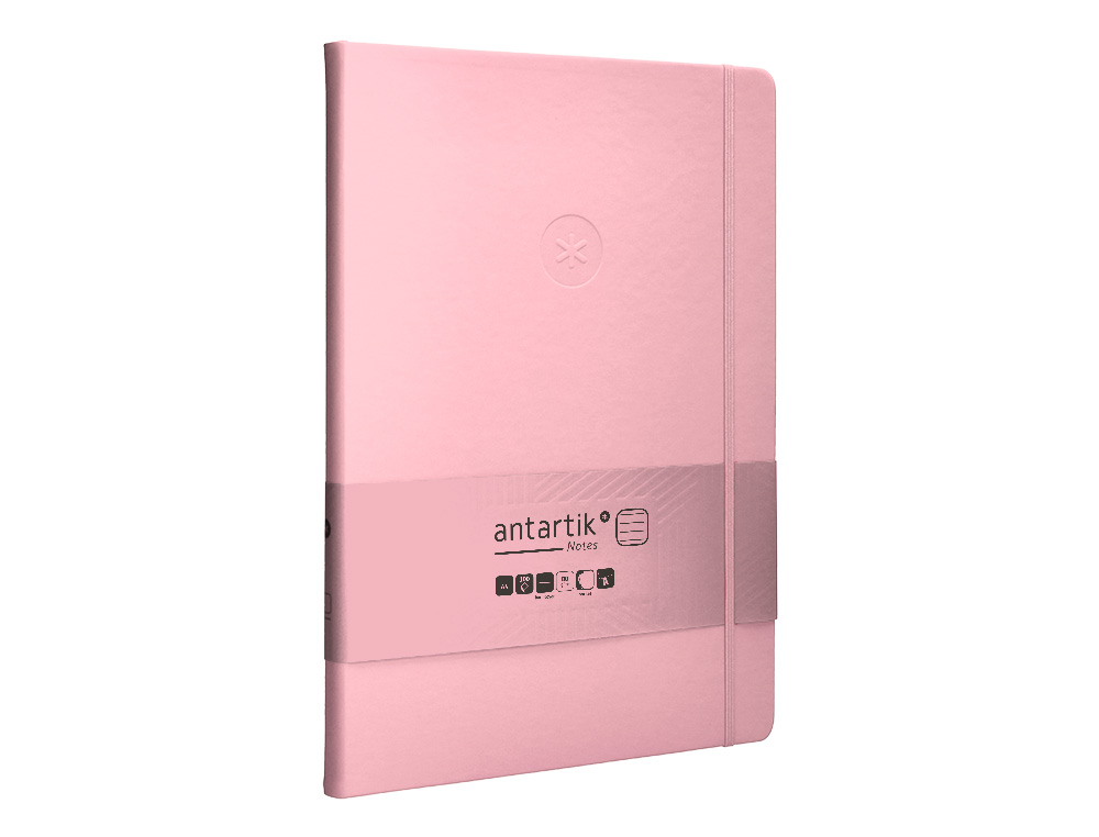 CUADERNO CON GOMILLA ANTARTIK NOTES TAPA DURA A4 HOJAS RAYAS ROSA PASTEL 100 HOJAS 80 GR FSC