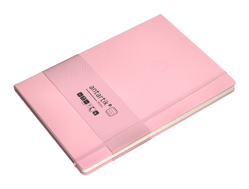 CUADERNO CON GOMILLA ANTARTIK NOTES TAPA DURA A4 HOJAS RAYAS ROSA PASTEL 100 HOJAS 80 GR FSC