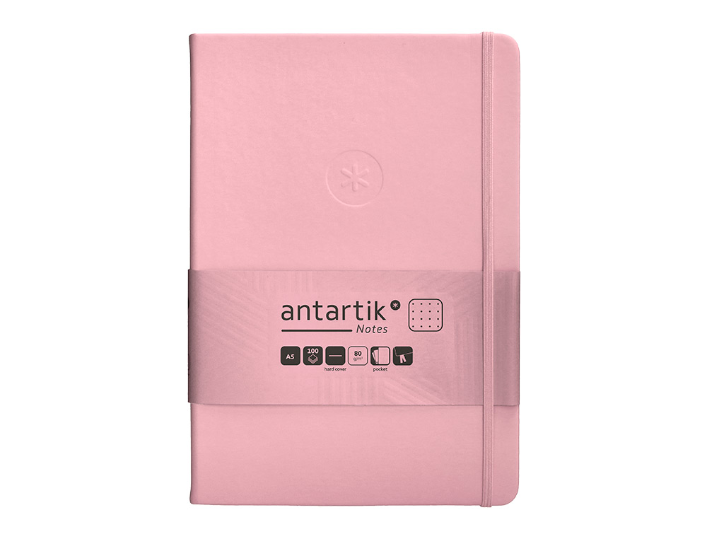CUADERNO CON GOMILLA ANTARTIK NOTES TAPA DURA A5 HOJAS PUNTOS ROSA PASTEL 100 HOJAS 80 GR FSC