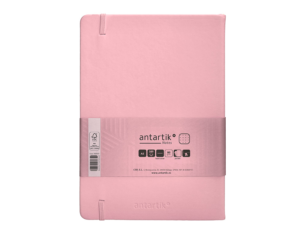 CUADERNO CON GOMILLA ANTARTIK NOTES TAPA DURA A5 HOJAS PUNTOS ROSA PASTEL 100 HOJAS 80 GR FSC