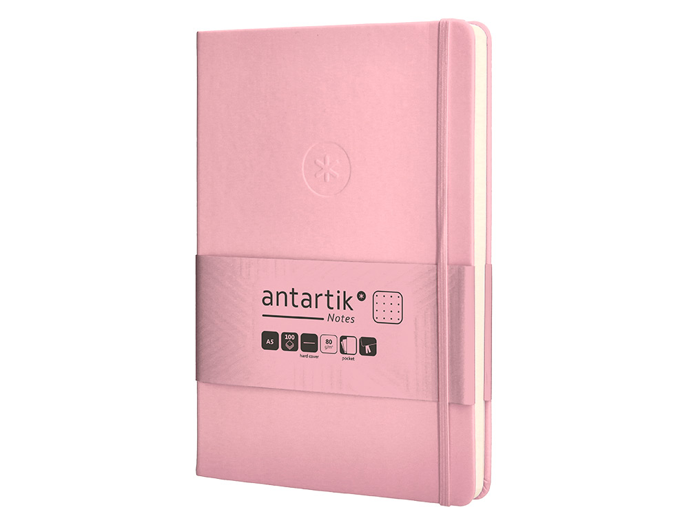 CUADERNO CON GOMILLA ANTARTIK NOTES TAPA DURA A5 HOJAS PUNTOS ROSA PASTEL 100 HOJAS 80 GR FSC