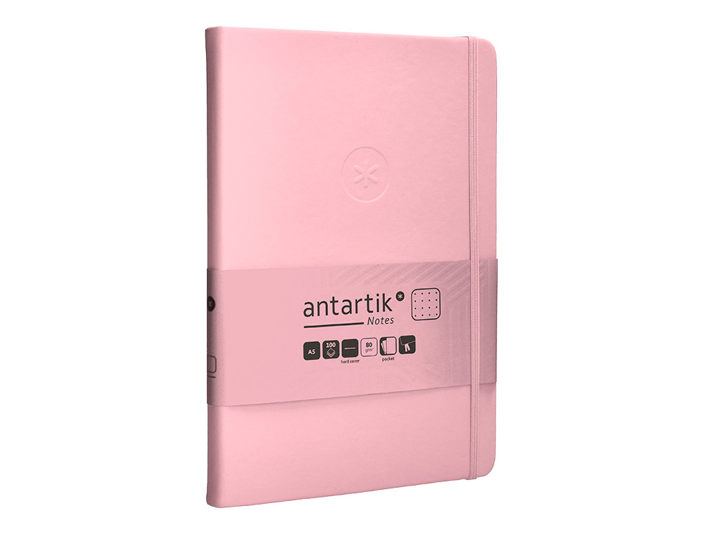 CUADERNO CON GOMILLA ANTARTIK NOTES TAPA DURA A5 HOJAS PUNTOS ROSA PASTEL 100 HOJAS 80 GR FSC