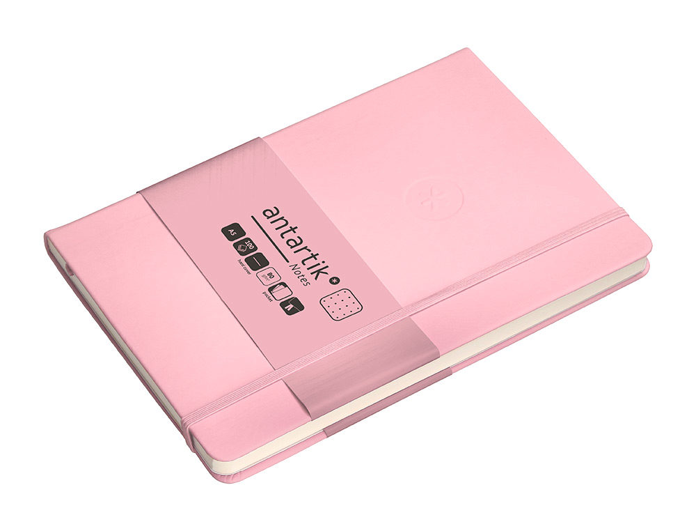 CUADERNO CON GOMILLA ANTARTIK NOTES TAPA DURA A5 HOJAS PUNTOS ROSA PASTEL 100 HOJAS 80 GR FSC
