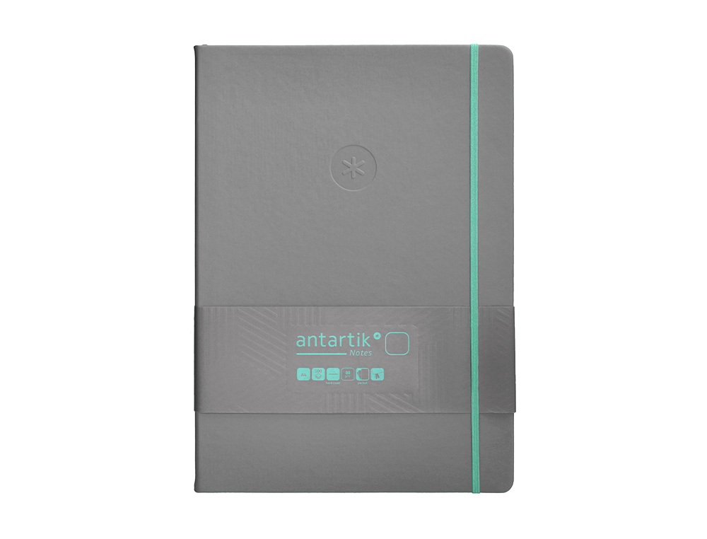 CUADERNO CON GOMILLA ANTARTIK NOTES TAPA DURA A4 HOJAS LISAS GRIS Y TURQUESA 100 HOJAS 80 GR FSC