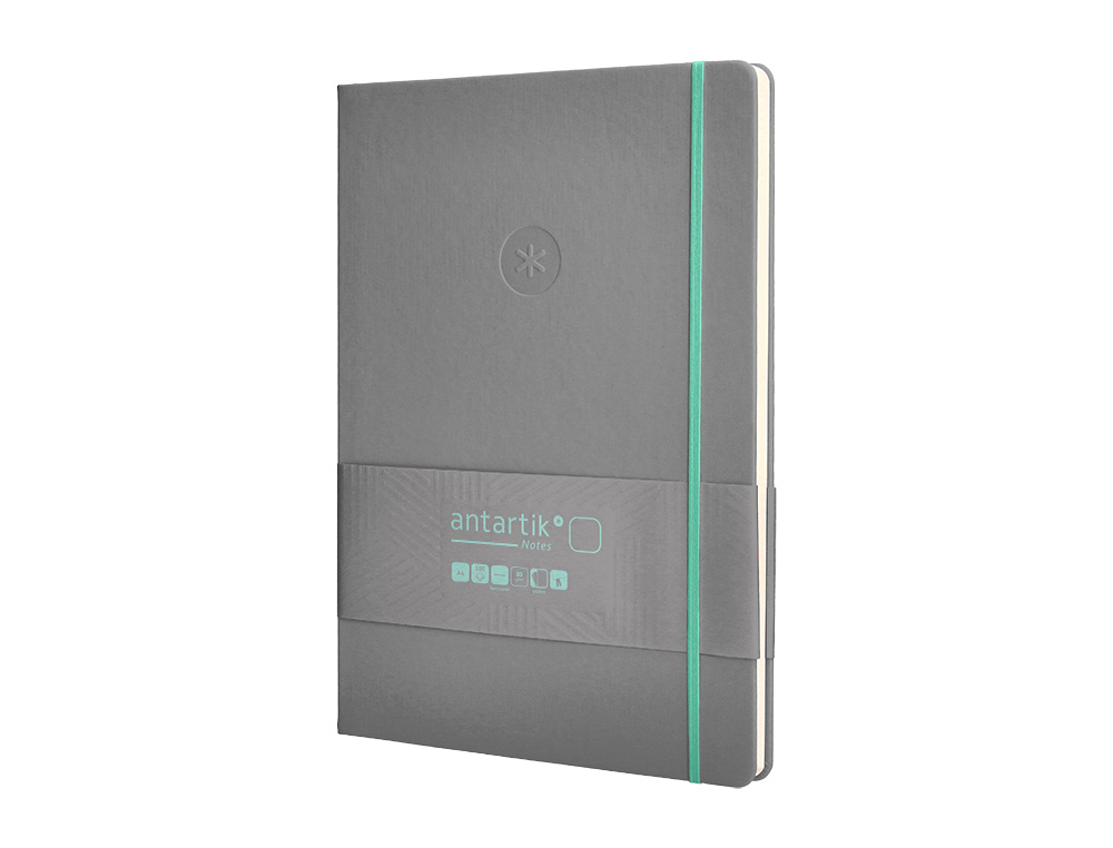 CUADERNO CON GOMILLA ANTARTIK NOTES TAPA DURA A4 HOJAS LISAS GRIS Y TURQUESA 100 HOJAS 80 GR FSC