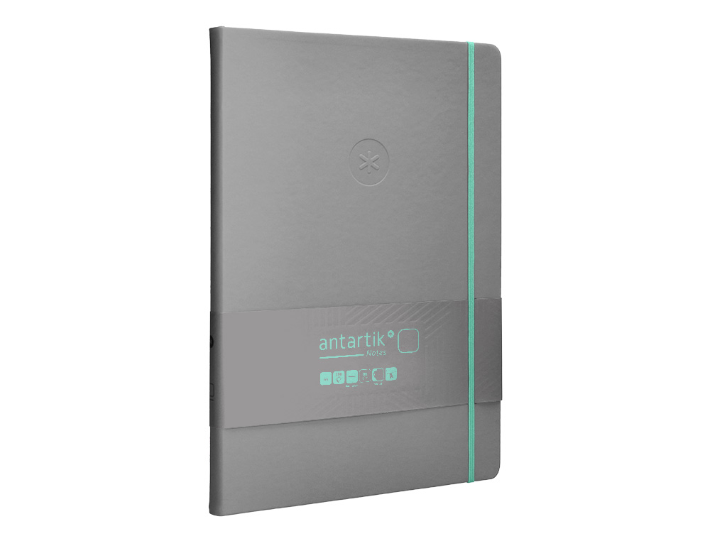 CUADERNO CON GOMILLA ANTARTIK NOTES TAPA DURA A4 HOJAS LISAS GRIS Y TURQUESA 100 HOJAS 80 GR FSC