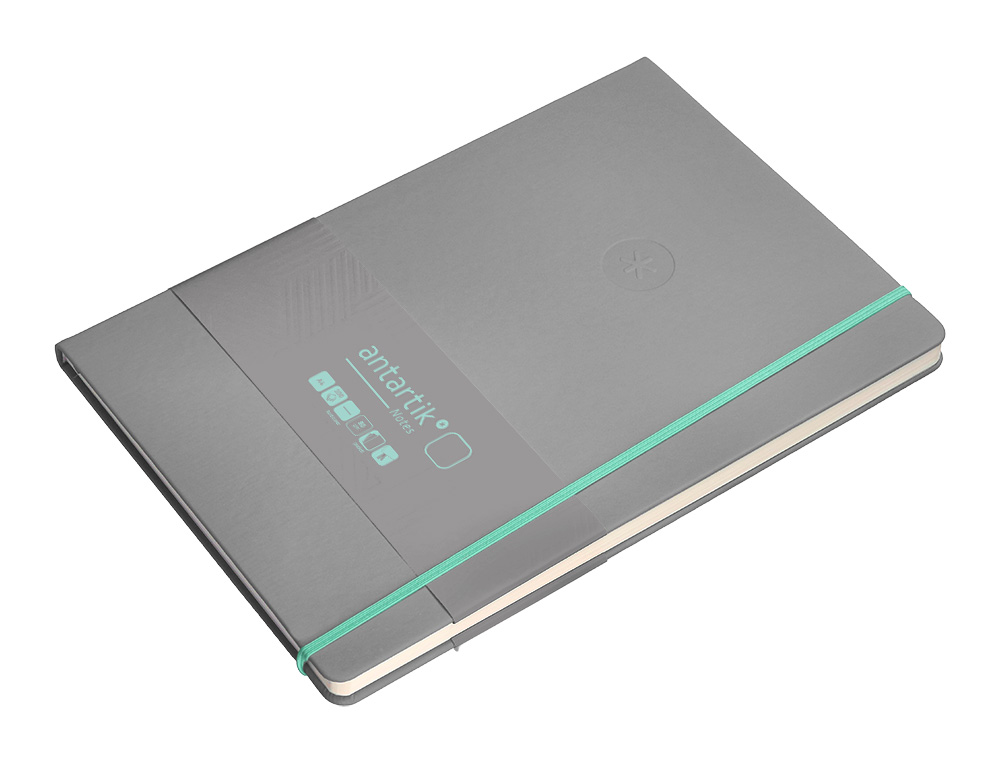 CUADERNO CON GOMILLA ANTARTIK NOTES TAPA DURA A4 HOJAS LISAS GRIS Y TURQUESA 100 HOJAS 80 GR FSC