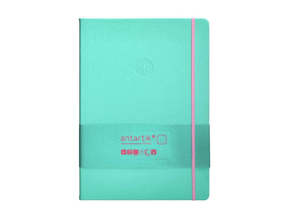 CUADERNO CON GOMILLA ANTARTIK NOTES TAPA DURA A4 HOJAS PUNTOS ROSA Y TURQUESA 100 HOJAS 80 GR FSC