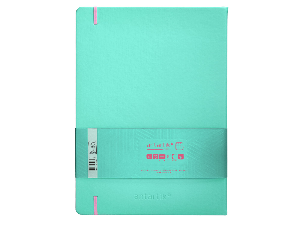 CUADERNO CON GOMILLA ANTARTIK NOTES TAPA DURA A4 HOJAS PUNTOS ROSA Y TURQUESA 100 HOJAS 80 GR FSC