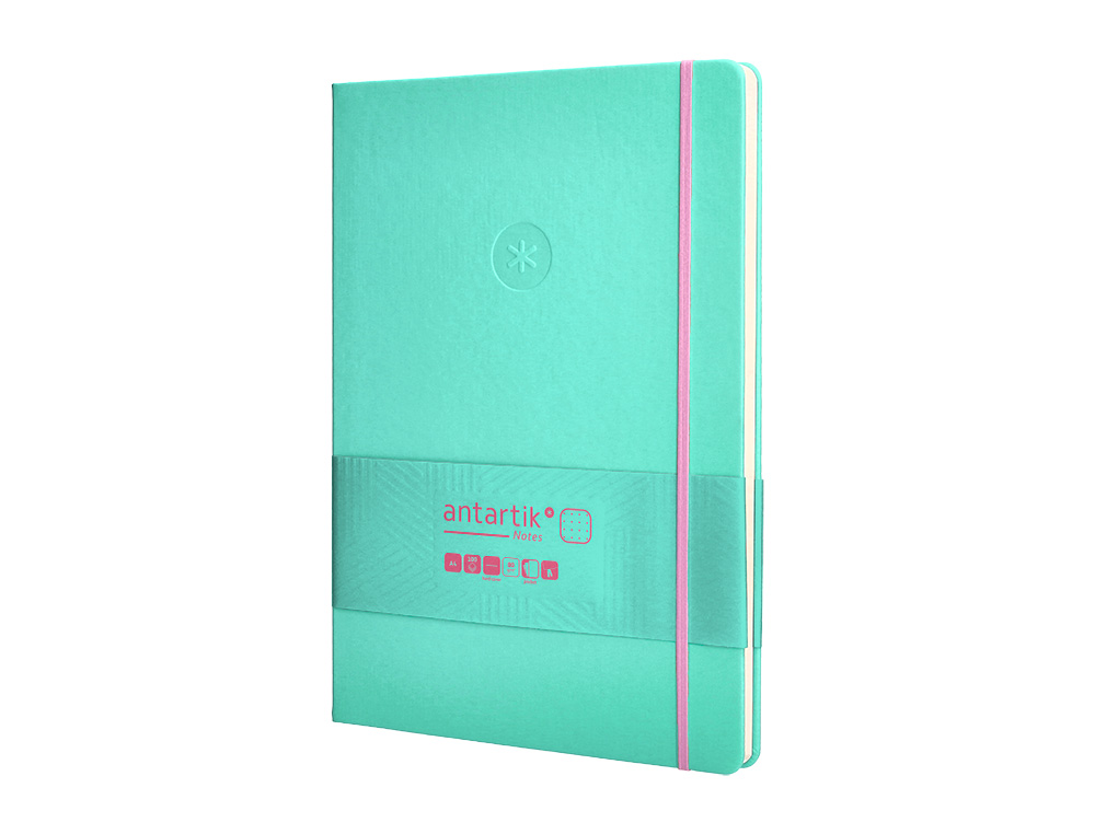 CUADERNO CON GOMILLA ANTARTIK NOTES TAPA DURA A4 HOJAS PUNTOS ROSA Y TURQUESA 100 HOJAS 80 GR FSC