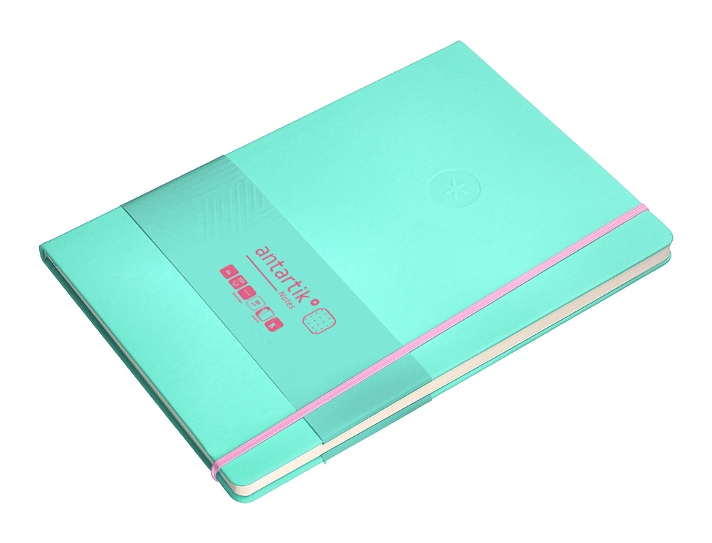 CUADERNO CON GOMILLA ANTARTIK NOTES TAPA DURA A4 HOJAS PUNTOS ROSA Y TURQUESA 100 HOJAS 80 GR FSC