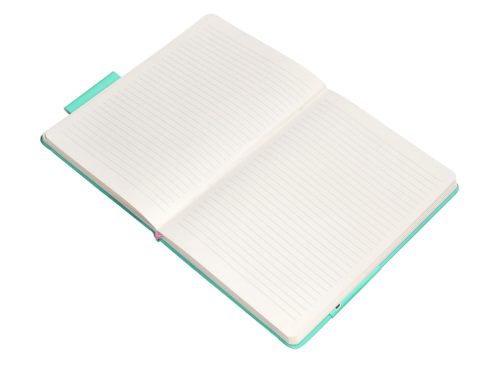 CUADERNO CON GOMILLA ANTARTIK NOTES TAPA DURA A5 HOJAS RAYAS ROSA Y TURQUESA 100 HOJAS 80 GR FSC