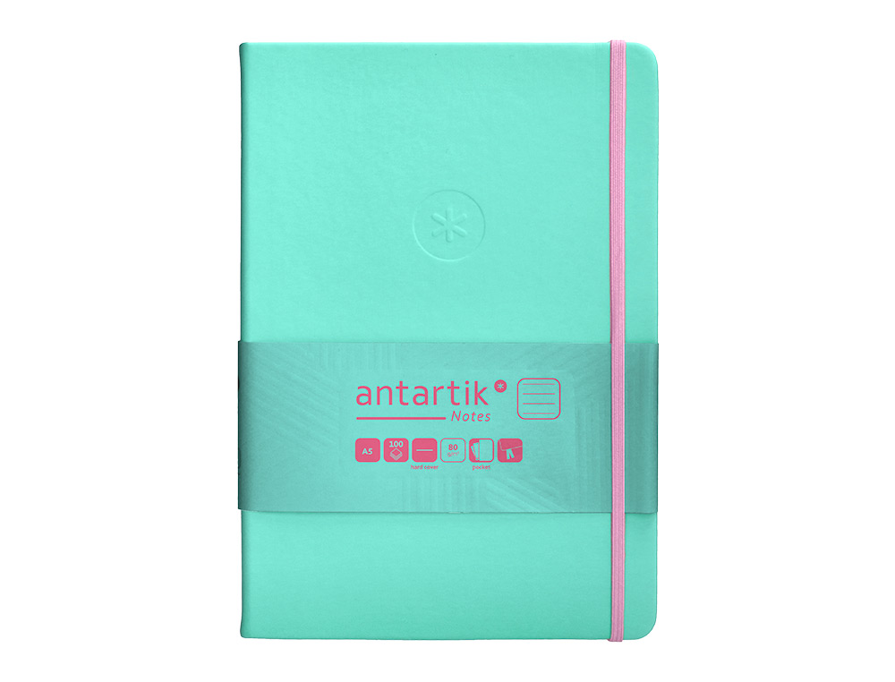 CUADERNO CON GOMILLA ANTARTIK NOTES TAPA DURA A5 HOJAS RAYAS ROSA Y TURQUESA 100 HOJAS 80 GR FSC