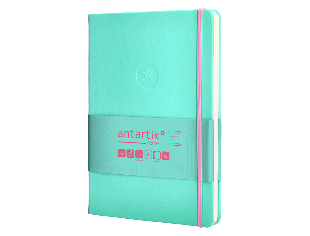 CUADERNO CON GOMILLA ANTARTIK NOTES TAPA DURA A5 HOJAS RAYAS ROSA Y TURQUESA 100 HOJAS 80 GR FSC