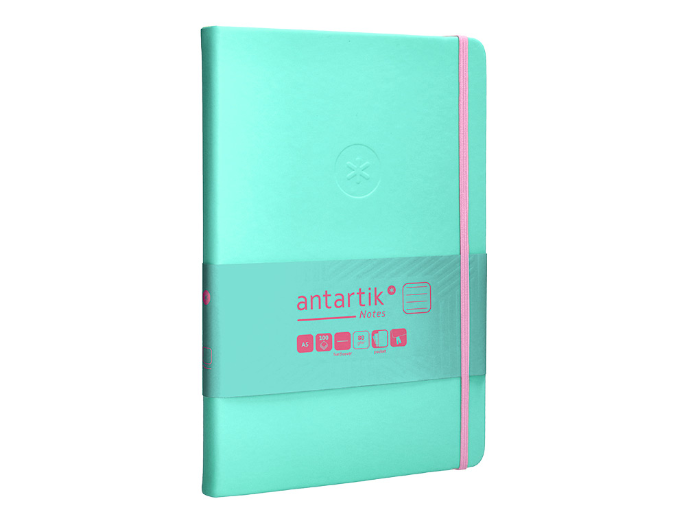 CUADERNO CON GOMILLA ANTARTIK NOTES TAPA DURA A5 HOJAS RAYAS ROSA Y TURQUESA 100 HOJAS 80 GR FSC