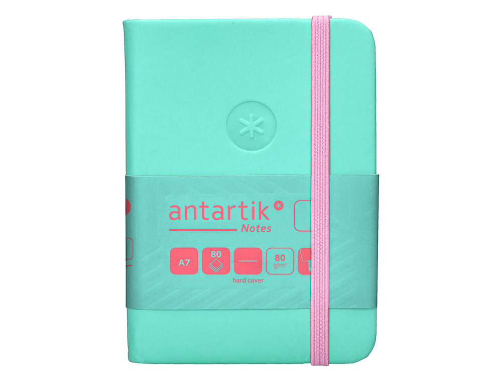 CUADERNO CON GOMILLA ANTARTIK NOTES TAPA DURA A7 HOJAS LISAS ROSA Y TURQUESA 80 HOJAS 80 GR FSC