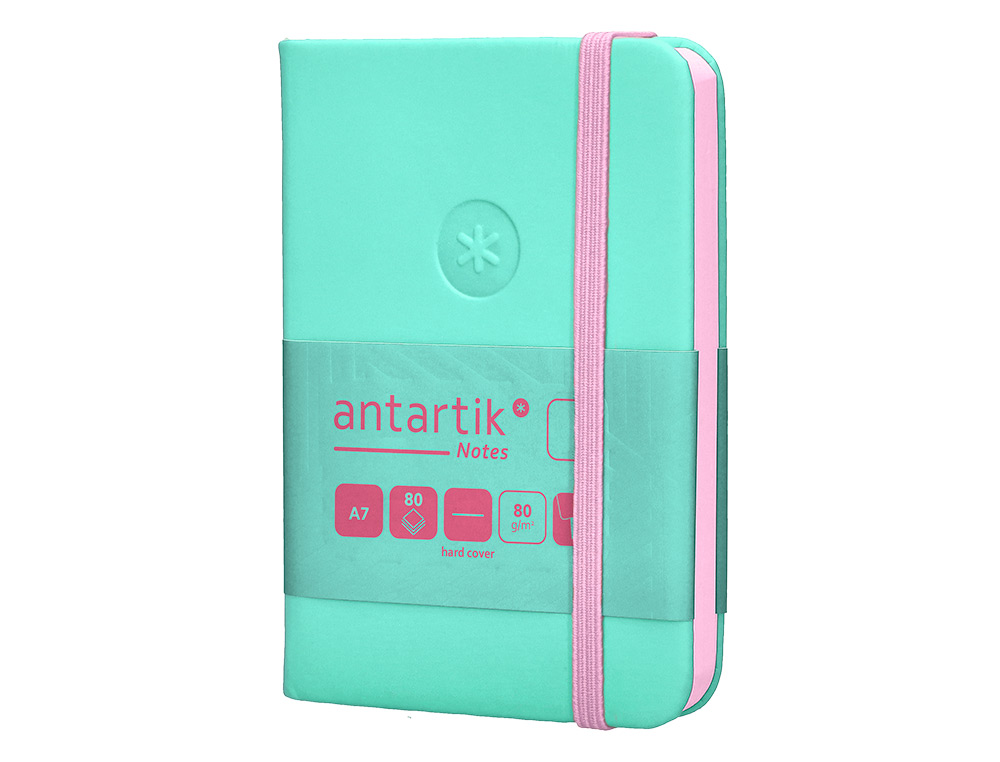 CUADERNO CON GOMILLA ANTARTIK NOTES TAPA DURA A7 HOJAS LISAS ROSA Y TURQUESA 80 HOJAS 80 GR FSC
