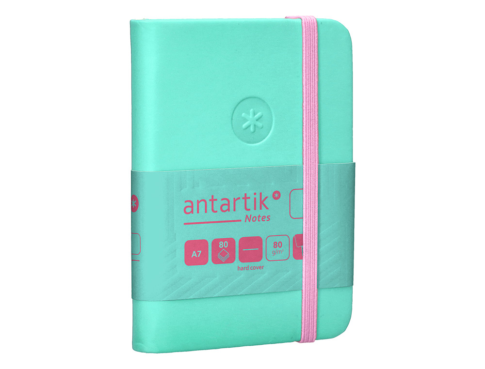 CUADERNO CON GOMILLA ANTARTIK NOTES TAPA DURA A7 HOJAS LISAS ROSA Y TURQUESA 80 HOJAS 80 GR FSC