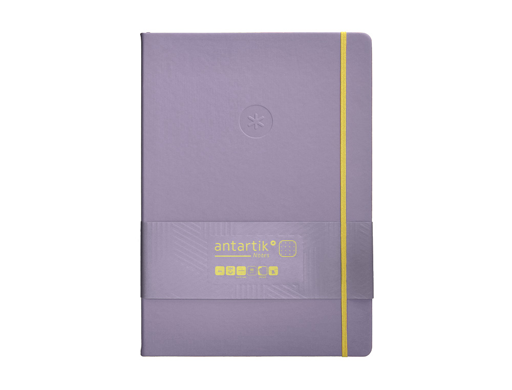 CUADERNO CON GOMILLA ANTARTIK NOTES TAPA DURA A4 HOJAS PUNTOS MORADO Y AMARILLO 100 HOJAS 80 GR FSC