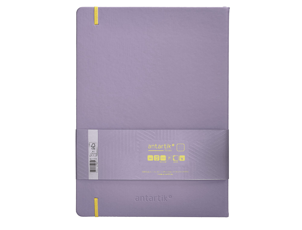 CUADERNO CON GOMILLA ANTARTIK NOTES TAPA DURA A4 HOJAS PUNTOS MORADO Y AMARILLO 100 HOJAS 80 GR FSC