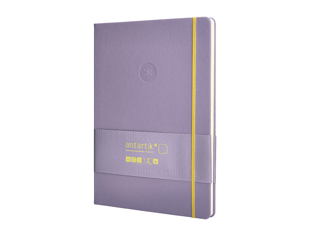 CUADERNO CON GOMILLA ANTARTIK NOTES TAPA DURA A4 HOJAS PUNTOS MORADO Y AMARILLO 100 HOJAS 80 GR FSC