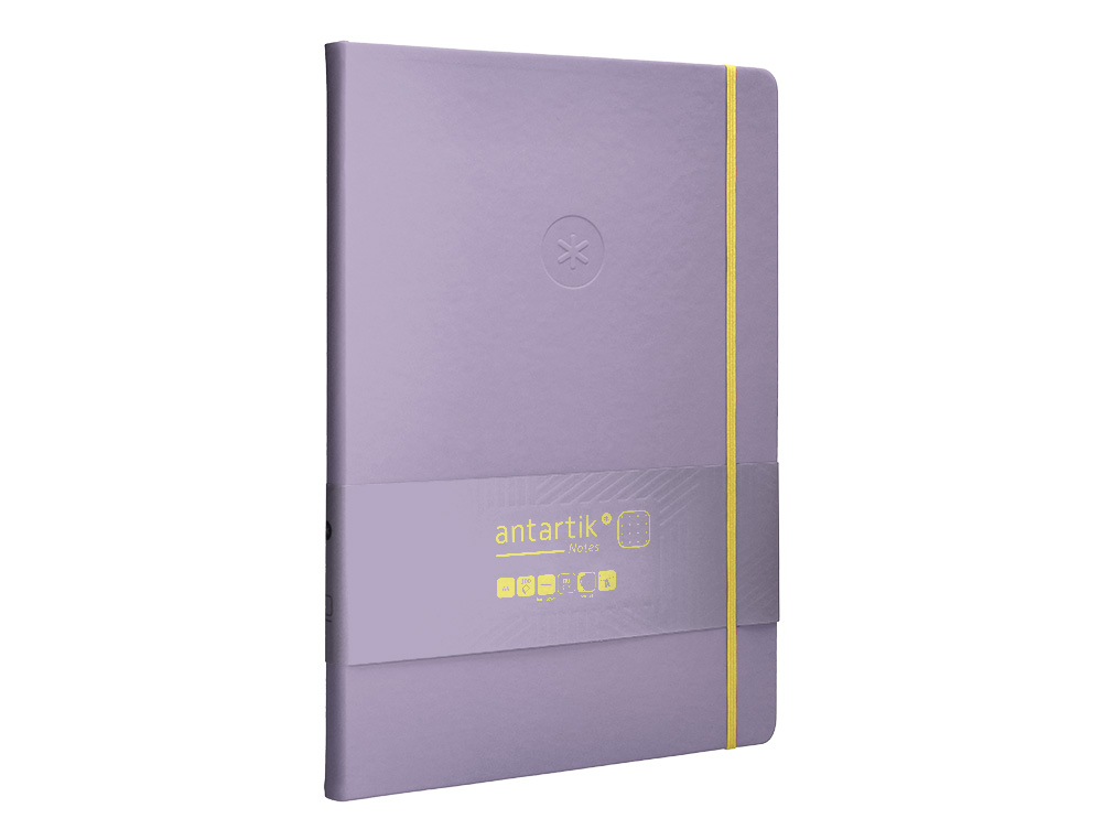 CUADERNO CON GOMILLA ANTARTIK NOTES TAPA DURA A4 HOJAS PUNTOS MORADO Y AMARILLO 100 HOJAS 80 GR FSC