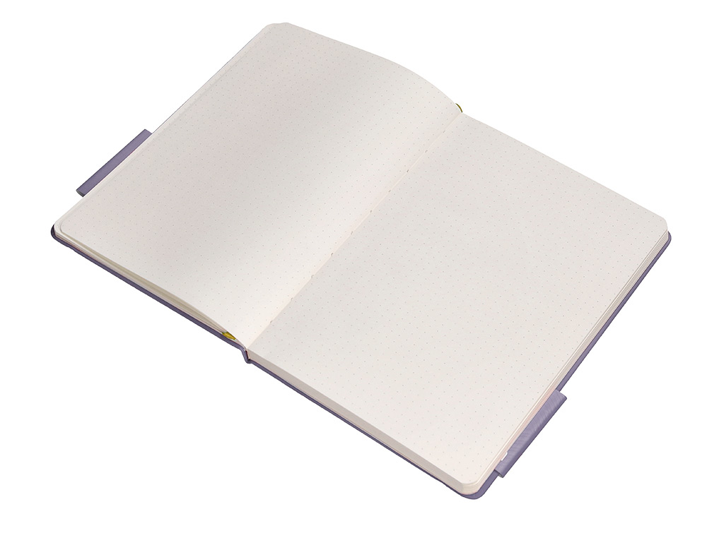 CUADERNO CON GOMILLA ANTARTIK NOTES TAPA DURA A5 HOJAS PUNTOS MORADO Y AMARILLO 100 HOJAS 80 GR FSC